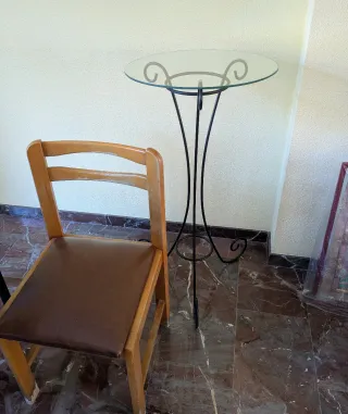 Mesita alta forja y cristal