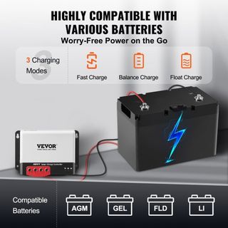 Controlador de Carga Solar MPPT de 50A, Entrada DC Automática de 12V / 24V, Regulador de Carga de Panel Solar con Módulo Bluetooth, Eficiencia de Carga del 98% para Carga de Baterías Selladas (AGM...