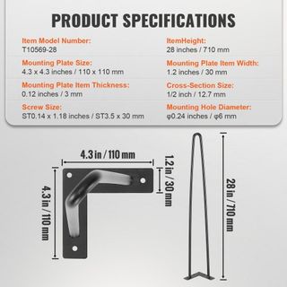 Gambe per mobili in pelo da 711.2MM, progetti fai-da-te per la casa, per comodini, tavolini, scrivanie, capacità di carico 226.8KG con protezioni in gomma per pavimenti, gambe da tavolo...