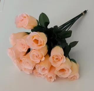 16 Flores Artificiales Rosas Melocotón