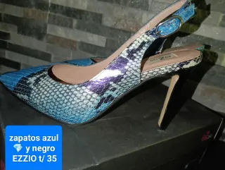 Zapatos Ezzio tacón azul y negro t.35