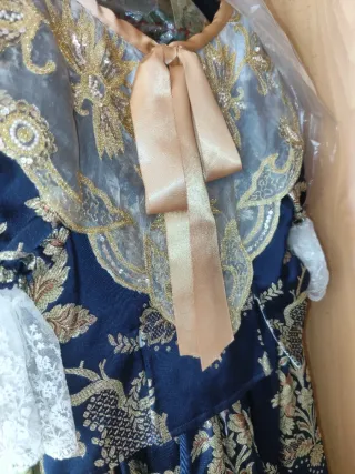 Traje Fallera Tela Casulla Azul y Oro