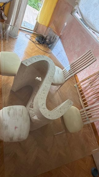 Tavolo da pranzo in pietra e cristallo