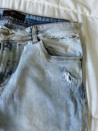 Vaqueros Zara Hombre Desgastados Azul Claro 42