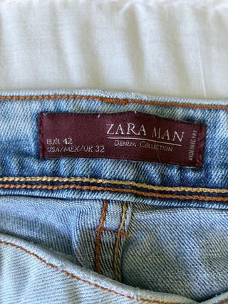 Vaqueros Zara Hombre Desgastados Azul Claro 42