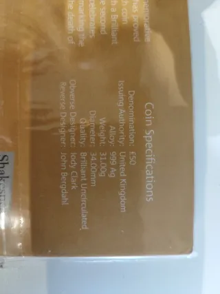 Moneda 50 Libras Plata Pura Shakespeare 2016