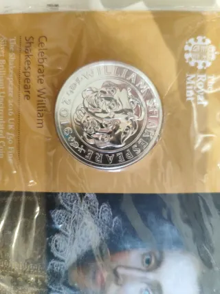 Moneda 50 Libras Plata Pura Shakespeare 2016