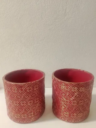 Coppia Portavasi Ceramica Rosso Oro