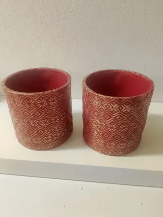 Coppia Portavasi Ceramica Rosso Oro