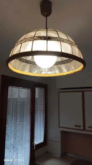 Lámpara colgante cristal y madera