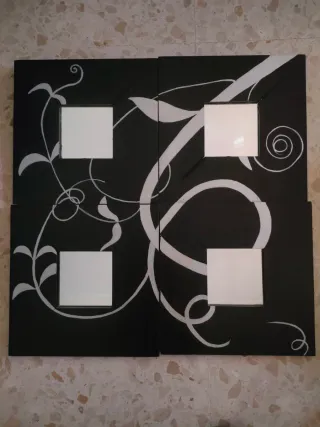 Set 4 Espejos/guardallaves Decorativos Negro/Plata