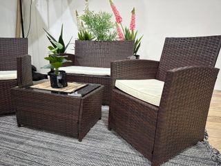 Conjunto sofá  + 2 sillones + mesa de centro con cristal