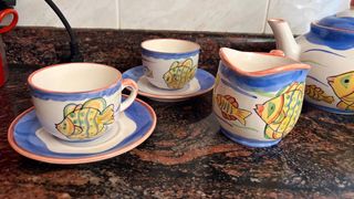 Juego de té cerámica peces