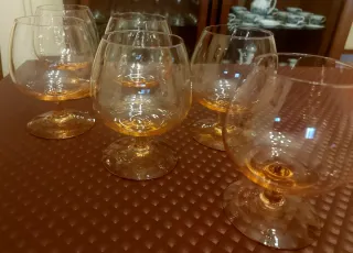 6 Copas de coñac rosa transparentes