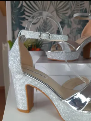 Sandalias plateadas tacón plataforma talla 36