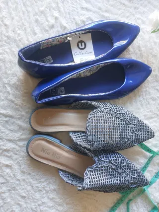 Lote 2 pares sapatos verão azul e prata