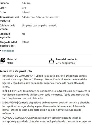 Jané Barrera de Cama Abatible 140 cm, Extra Alta