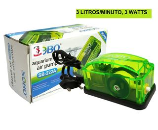 Ossigenatore per acquari, vasche e acquari di gamberi. Scegli tra due modelli: bianco da 1,5 W, 1,6 l/minuto e verde potente da 3 W, 3 l/minuto.