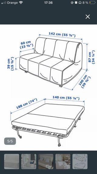 Sofá Cama IKEA Lyckesele Lövås Gris