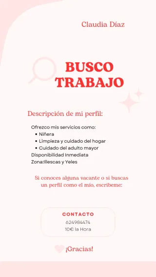 Niñera y cuidado de adultos mayores.