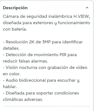 Cámara Seguridad H.VIEW WiFi Batería