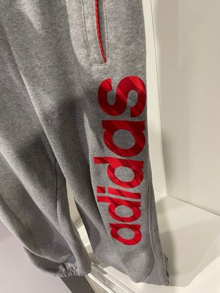 Pantalones Adidas grises con detalles rojos