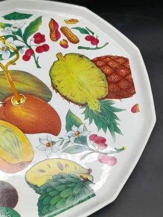 Bandeja porcelana francesa con asa dorada