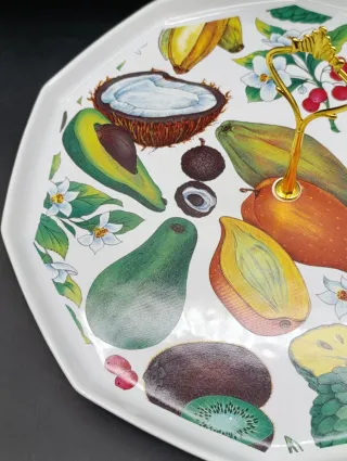 Bandeja porcelana francesa con asa dorada