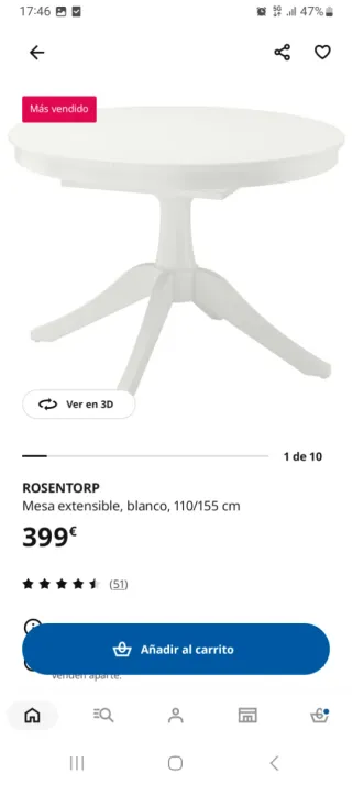 Mesa redonda extensible Ikea blanco