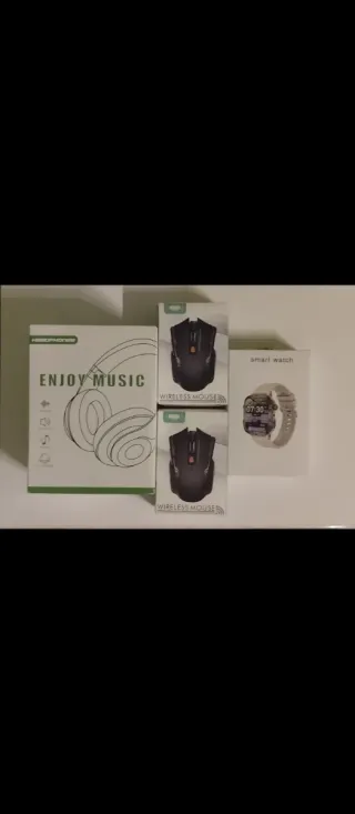 Pack Auriculares, 2 Ratones y Smartwatch
