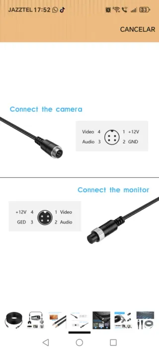 Cable de Extensión 4 Pines Aviación Impermeable