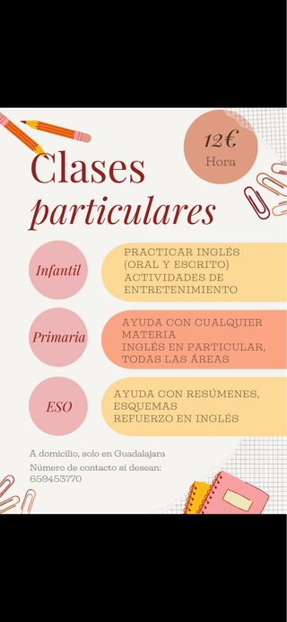 Profesora particular de inglés, u otras materias