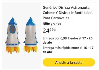 Disfraz cohete niño sin estrenar