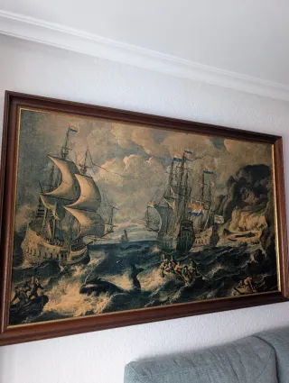 Cuadro Marítimo Barcos y Ballena 60x130