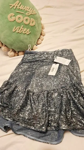 Falda Guess Lentejuelas Plata Mini