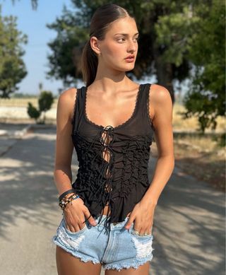 Top Zara Negro con Cordones