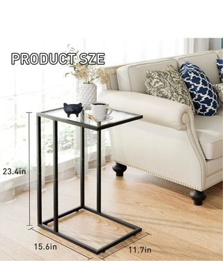 Tavolo ausiliario in cristallo e metallo nero