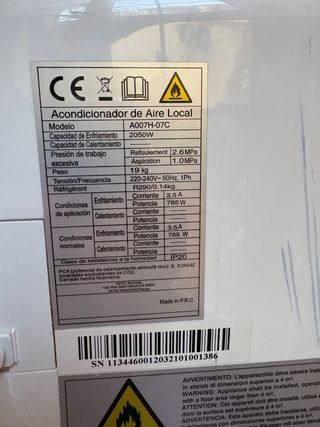 Aire Acondicionado Portátil Blanco