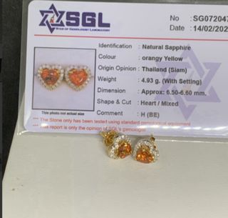Pendientes Corazón Oro Zafiro Padparadscha