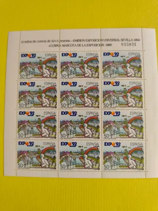 12 Sellos Expo Sevilla 92 Curro 50+5 Pesetas