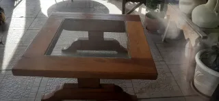 Mesa de centro madera y cristal rústica