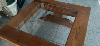 Mesa de centro madera y cristal rústica