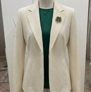 Spilla vintage quadrifoglio dorata cristalli verdi
