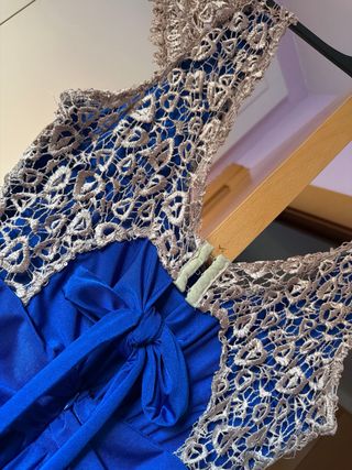 Vestido largo fiesta azul y dorado