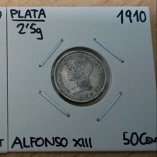 🇪🇦1910 2 MONEDAS DE PLATA DE ESPAÑA 50 CÉNTIMOS