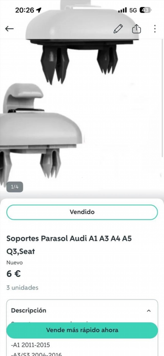 Soportes Parasol Audi A1 A3 A4 A5 Q3 Seat
