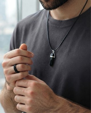 Set gioielli uomo: collana e anello nero