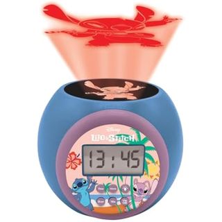 LEXIBOOK, Disney Stitch, Reloj Despertador proyector con función de repetición y Alarma, Luz Nocturna con Temporizador, Pantalla LCD, Funciona con Pilas, Azul, RL977DLXB