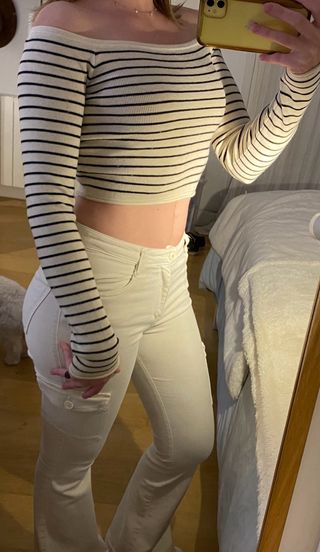 Jersey crop top de rayas manga larga S