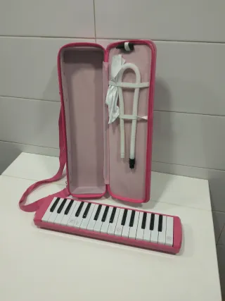 Melódica rosa con funda y accesorios